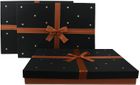 Emartbuy Set of 3 Rigid Presentation Gift Box, Red Box with Black Lid with Stars, Brown Interior and Red Decorative Ribbon