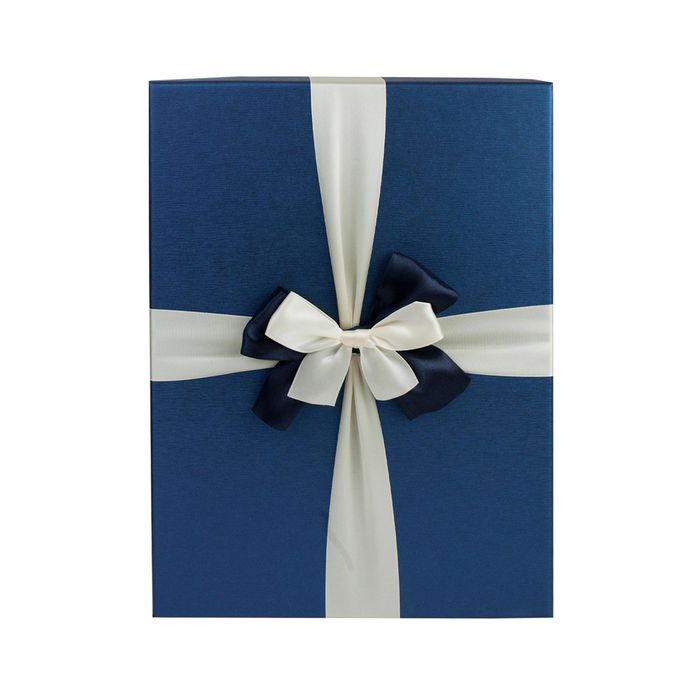 Emartbuy Set of 3 Gift Box, Blue Box with Lid, Printed Interior and Cream Blue Satin Ribbon