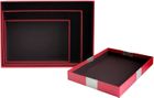Emartbuy Set of 3 Rigid Gift Box, Red Box with Lid and Gold Red Satin Ribbon