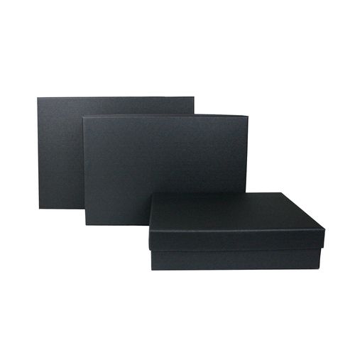 Emartbuy Set of 3 Rigid Luxury Rectangle Shaped Presentation Gift Box, Textured Black Box with Black Lid & Printed Interior