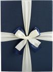 Emartbuy Set of 3 Gift Box, Blue Box with Lid, Brown Interior and Cream Blue Satin Ribbon