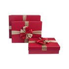 Emartbuy Set of 3 Gift Box, Red Box with Lid, Brown Interior and Gold Red Satin Ribbon