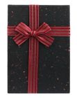Emartbuy Set of 3 Rigid Presentation Gift Box, Textured Burgundy Box with Black Lid, Brown Interior and Striped Decorative Ribbon