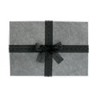 Emartbuy Set of 3 Rigid Presentation Gift Box, Dark Grey Box with Dark Grey Lid, Brown Interior and Black Fabric Decorative Ribbon