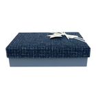 Emartbuy Set of 3 Rigid Luxury Rectangle Shaped Presentation Gift Box, Blue Box with Textured Fabric Blue Lid, Chocolate Brown Interior and Suede Decorative Ribbon