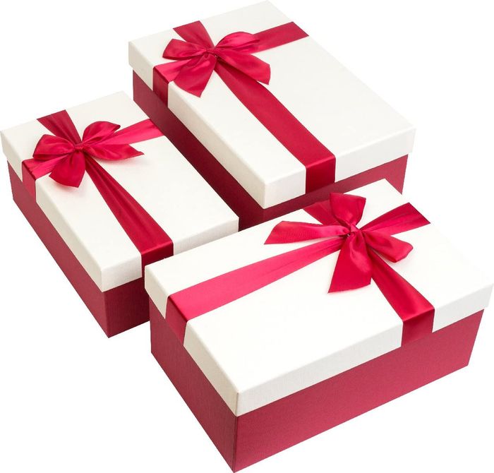 Emartbuy Set of 3 Gift Box, Red Box with Cream Lid and Red Decorative Bow Ribbon
