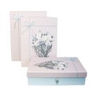 Emartbuy Set of 3 Rigid Luxury Rectangle Presentation Gift Box, Light Blue Box with Pink Bouquet Lid, Blue Ribbon and Printed Interior