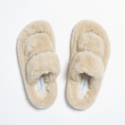 Z004 Faux Fur Double Strap Slippers Cream