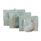Emartbuy Set of 3 Gift Box, Sea Green Marble Print with Golden Origami Lines and Beige Carry Handle