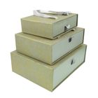 Emartbuy Set of 3 Rigid Luxury Rectangle Presentation Gift Box, Metallic Gold Grey Box with Chequered Interior, Satin Bow and Carry Handle