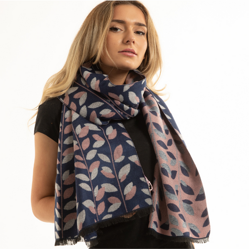 SF042 Mini Leaves Scarf Navy