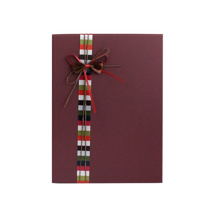 Emartbuy Set of 3 Gift Box, Burgundy Box with Lid and Stripes Decorative Ribbon