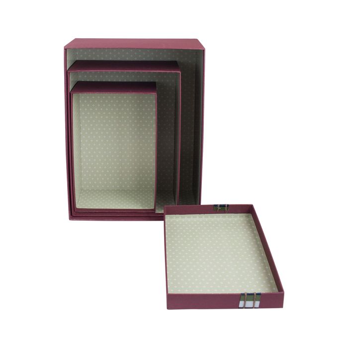 Emartbuy Set of 3 Gift Box, Burgundy Box with Lid and Stripes Decorative Ribbon