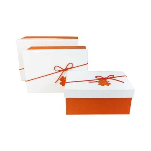 Emartbuy Set of 3 Gift Box, Orange Box with White Lid, Pink Interior and Decorative Ribbon Bow