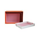 Emartbuy Set of 3 Gift Box, Orange Box with White Lid, Pink Interior and Decorative Ribbon Bow