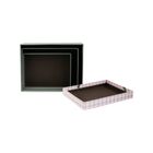 Emartbuy Set of 3 Rigid Luxury Rectangle Presentation Gift Box, Grey Box with Pink Chequered Lid, Chocolate Brown Interior and Grey Decorative Bow Ribbon