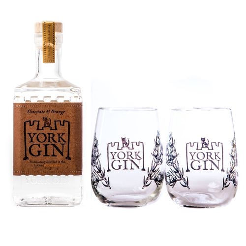 Large Bottle and a pair of tumblers - York Gin Chocolate and Orange