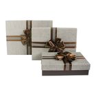 Emartbuy Set of 3 Gift Box, Brown Box with Light Brown Lid and Satin Decorative Bow Ribbon