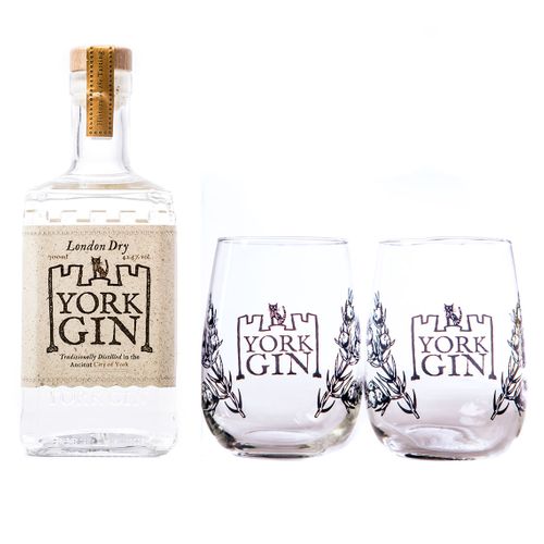 Large Bottle and pair of tumblers - York Gin London Dry