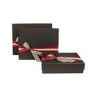 Emartbuy Set of 3 Gift Box, Dark Brown Box with Lid and Red Gold Satin Decorative Ribbon