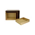 Emartbuy Set of 3 Gift Box, Gold Stripes Box with Gold Lid & Light Brown Interior