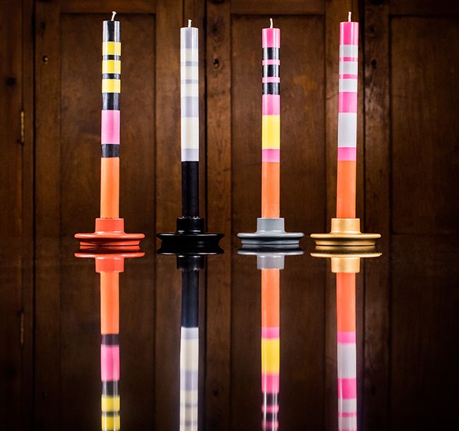 STRIPED SETS OF 4 DINNER CANDLES