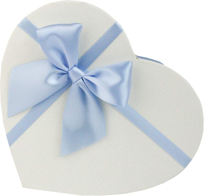 Emartbuy Set of 3 Rigid Heart Shaped Presentation Gift Box, Textured Blue Box with White Lid, Polka Dots Interior and Satin Bow Ribbon