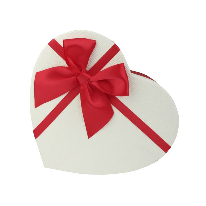 Emartbuy Set of 3 Rigid Heart Shaped Presentation Gift Box, Textured Red Box with White Lid, Polka Dots Interior and Satin Bow Ribbon