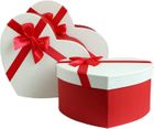 Emartbuy Set of 3 Rigid Heart Shaped Presentation Gift Box, Textured Red Box with White Lid, Brown Interior and Satin Bow Ribbon