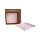 Emartbuy Set of 3 Rigid Square Luxury Presentation Gift Box, Pink Marble Effect with Gold Origami Lines and Pink Chequered Interior