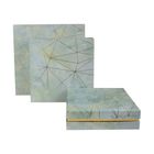 Emartbuy Set of 3 Rigid Square Luxury Presentation Gift Box, Sea Green Marble Effect with Gold Origami Lines and Pink Chequered Interior