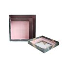 Emartbuy Set of 3 Rigid Square Luxury Presentation Gift Box, Blue/Grey Marble Effect with Gold Origami Lines, Pink Chequered Interior, Clear Top and Satin Bow Ribbon