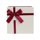 Emartbuy Set of 3 Gift Box, Burgundy Box with Striped Cream Lid and Satin Decorative Ribbon