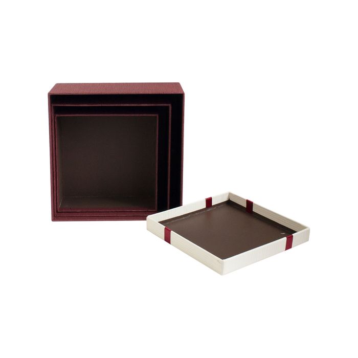 Emartbuy Set of 3 Gift Box, Burgundy Box with Striped Cream Lid and Satin Decorative Ribbon