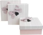 Emartbuy Set of 3 Rigid Luxury Square Shaped Presentation Gift Box, Baby Pink Box with Textured Lid, Chocolate Brown Interior and Striped Decorative Bow Ribbon