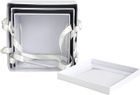 Emartbuy Set of 3 Rigid Luxury Square Presentation Gift Box, White Print with Transparent Top, Double Layer Interior and White and Gold Satin Ribbon Handles