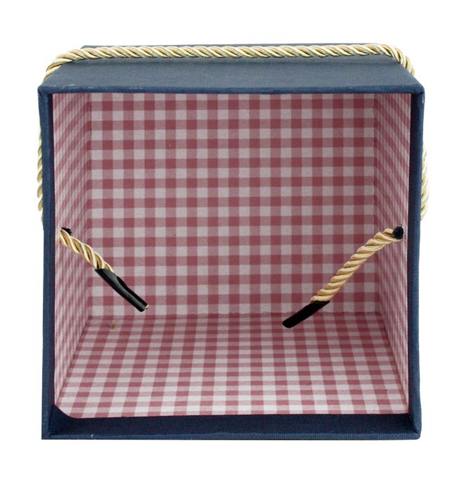 Emartbuy Set of 2 Rigid Luxury Square Shaped Presentation Gift Box, Dark Blue Gift Box with Satin Ribbon, Chequered Interior and Golden Carry Handle