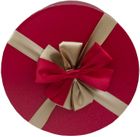 Emartbuy Set of 4 Round Gift Box, Red Box with Lid, Printed Interior and Red Gold Satin Ribbon