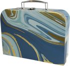 Emartbuy Set of 3 Rigid Suitcase Gift Box, Dark Blue Gold Marble Print with Metal Handle and Clasp