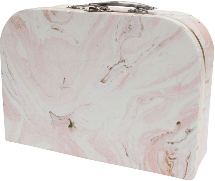 Emartbuy Set of 3 Rigid Luxury Presentation, Suitcase Gift Storage Box, Pink Marble Print, White Interior with Metal Handle and Clasp
