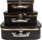 Emartbuy Set of 3 Rigid Luxury Presentation, Suitcase Gift Storage Box, Black Marble Print, White Interior with Metal Handle and Clasp