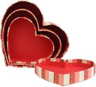 Emartbuy Set of 3 Rigid Luxury Heart Shaped Presentation Handmade Cotton Paper Gift Box, Printed Red Pink Gold, Red Interior