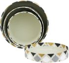 Emartbuy Set of 3 Rigid Luxury Round Shaped Presentation Handmade Cotton Paper Gift Box, Printed Black Gold White, Cream Interior