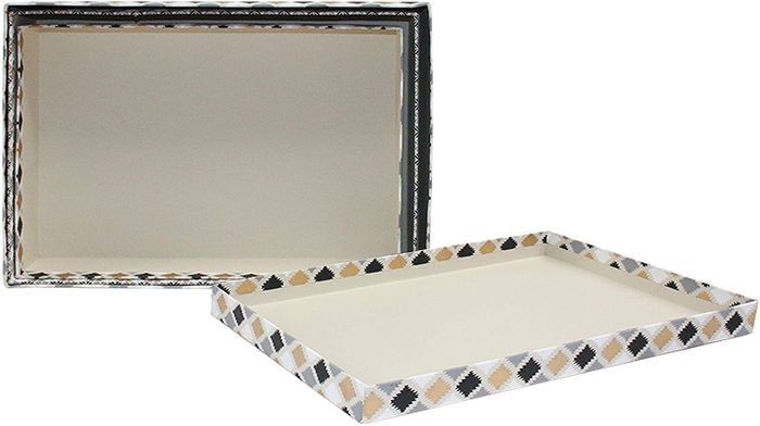 Emartbuy Set of 3 Rectangle Handmade Cotton Paper Gift Box, Printed Black Gold, Cream Interior