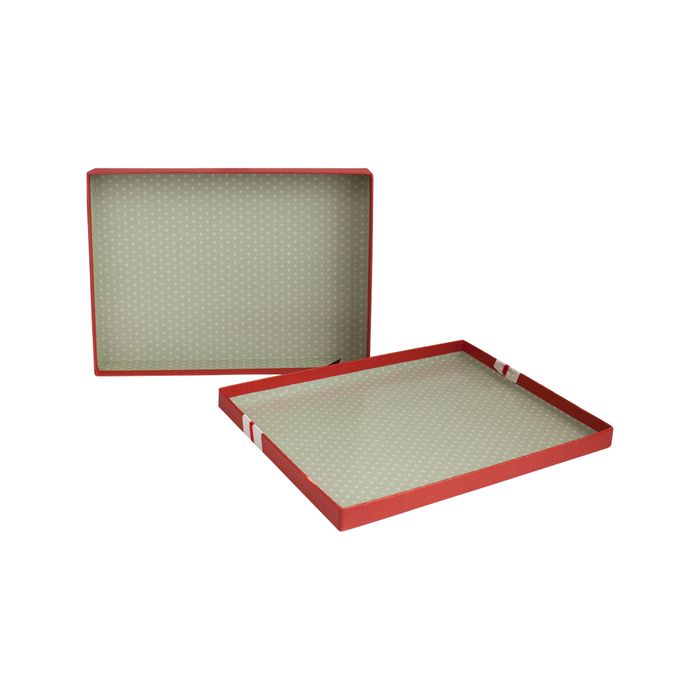 Emartbuy Rigid Gift Box, 29 x 20.5 x 6 cm, Textured Red Box with Lid and Red Beige Satin Ribbon