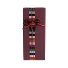 Emartbuy Rigid Luxury Rectangle Shaped Presentation Gift Box, 24 x 10 x 9 cm, Textured Burgandy Box with Lid, Printed Interior and Multicoloured Stripes Decorative Ribbon