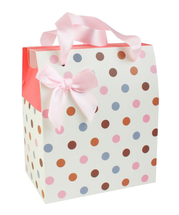 Emartbuy Pack of 12 Polka Dots Folding Box with Ribbon Christmas Party Box Gift Paper Box 17.5 cm x 14.7 cm x 9.8 cm - Polka Dots