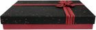 Emartbuy Rigid Gift Box, 30.5 x 23 x 5 cm, Textured Burgundy Box with Black Lid, Brown Interior and Striped Decorative Ribbon