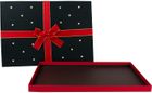 Emartbuy Rigid Single Slim Gift Box, 36 x 25 x 2.2 cm, Red Box with Black Lid with Stars, Brown Interior and Red Decorative Ribbon