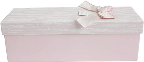 Emartbuy Rigid Luxury Rectangle Presentation Gift Box, Pink Box with Textured Wooden Effect Pink Lid, Chocolate Brown Interior and Decorative Bow